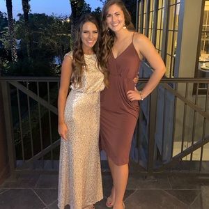 David’s Bridal Gold sequin dress.